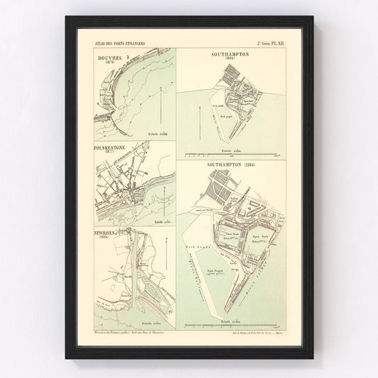 Vintage Map of Dover, England 1884