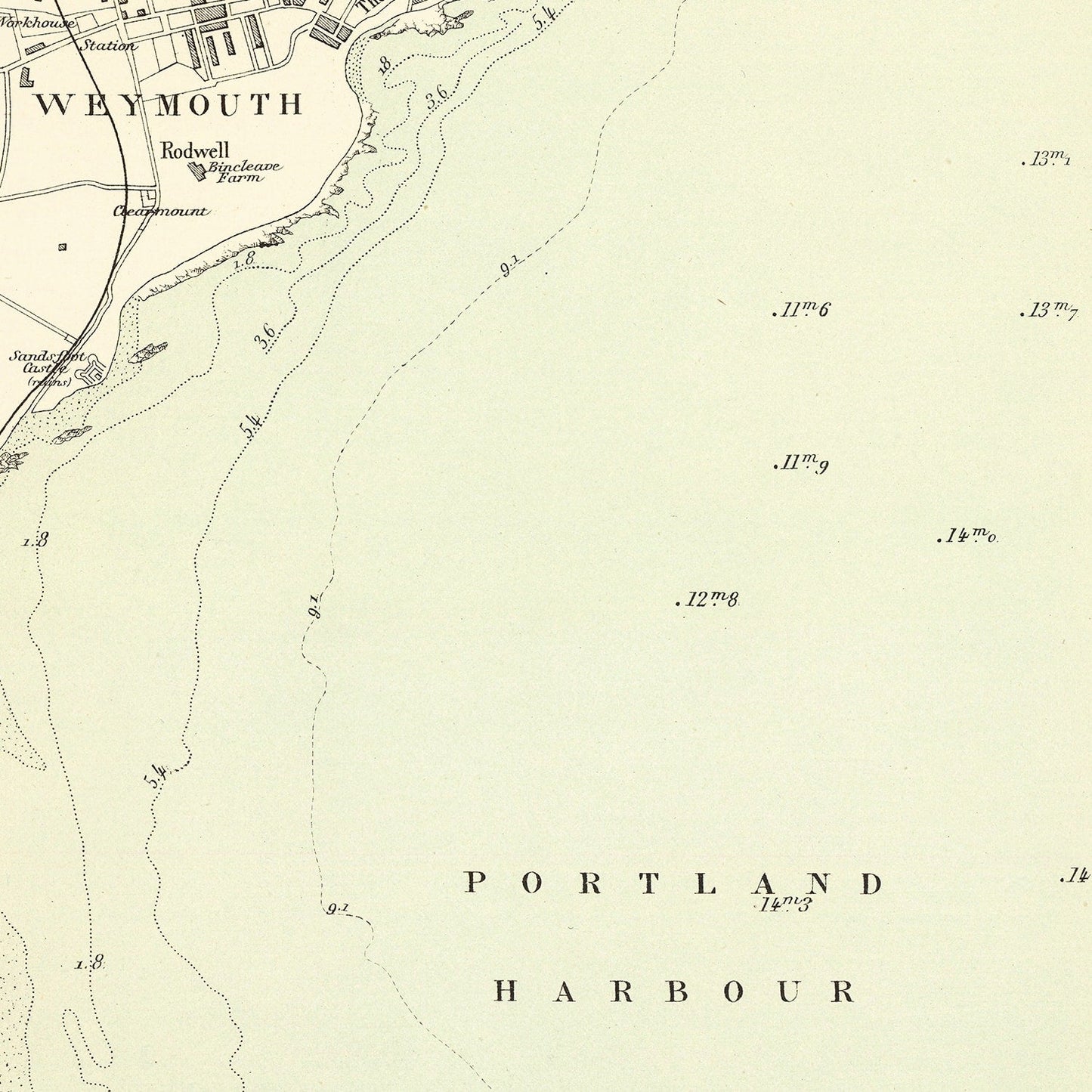 Vintage Map of Weymouth, England 1884