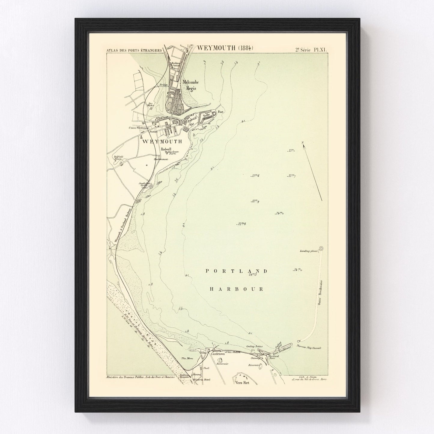 Vintage Map of Weymouth, England 1884
