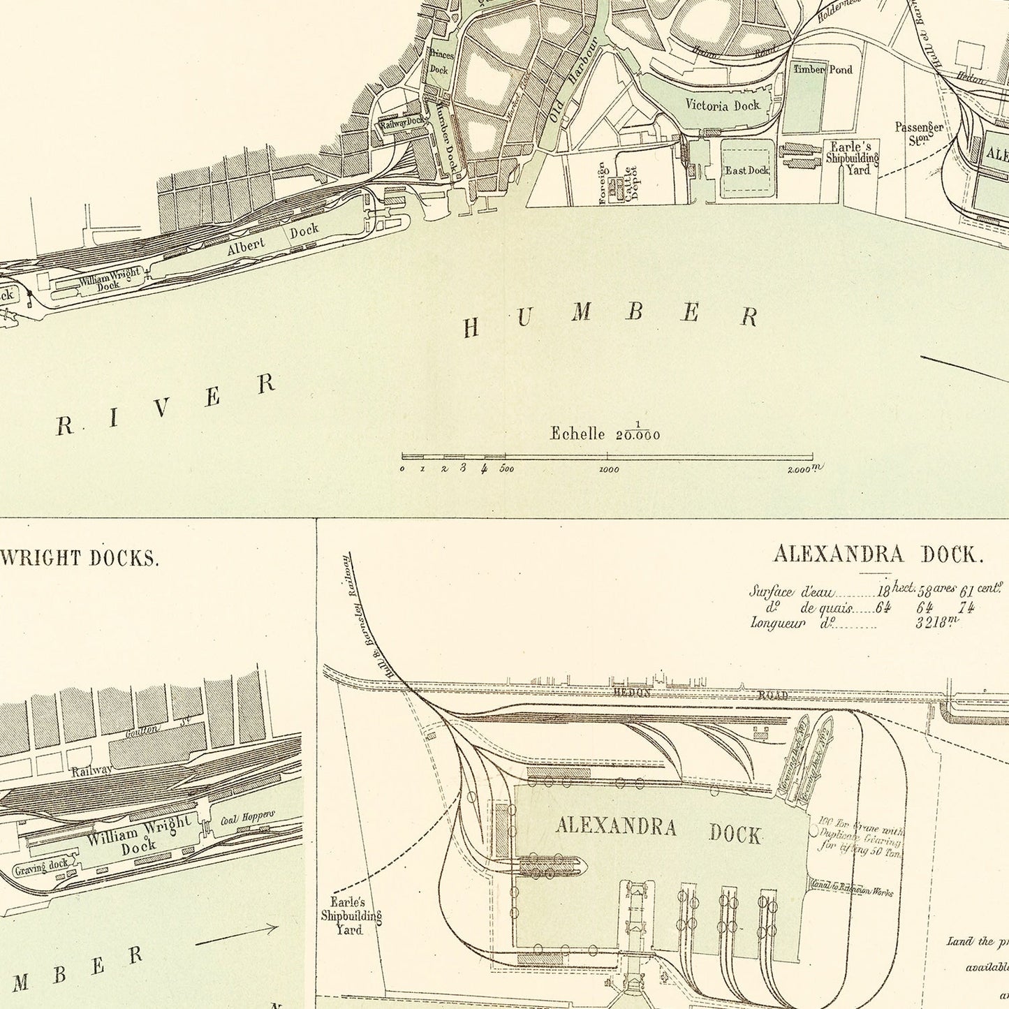 Vintage Map of Hull, England 1885