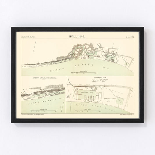 Vintage Map of Hull, England 1885