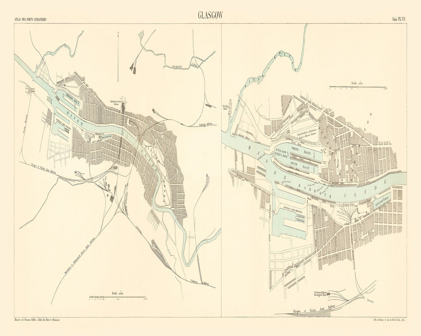 Vintage Map of Glasgow, England 1886