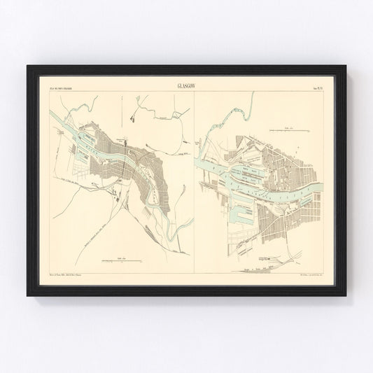 Vintage Map of Glasgow, England 1886