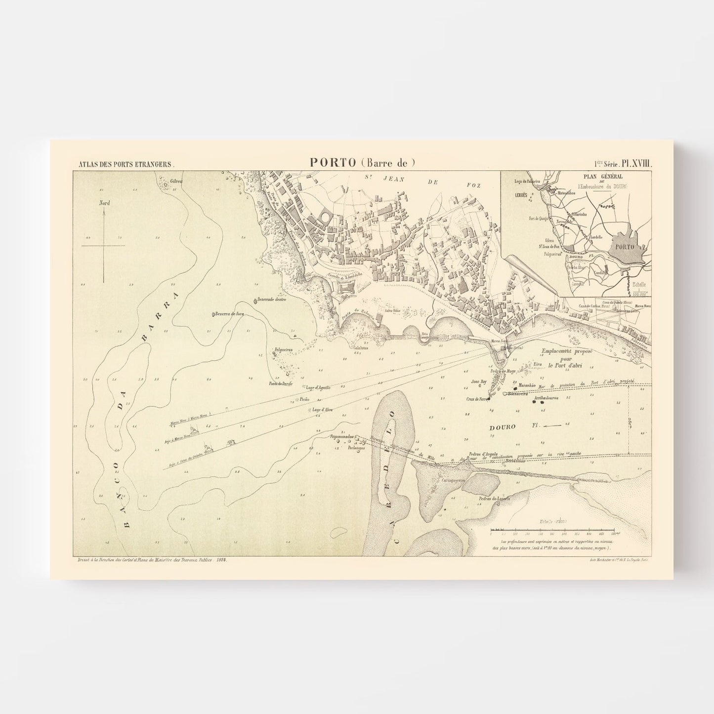 Vintage Map of Porto, Portugal 1884