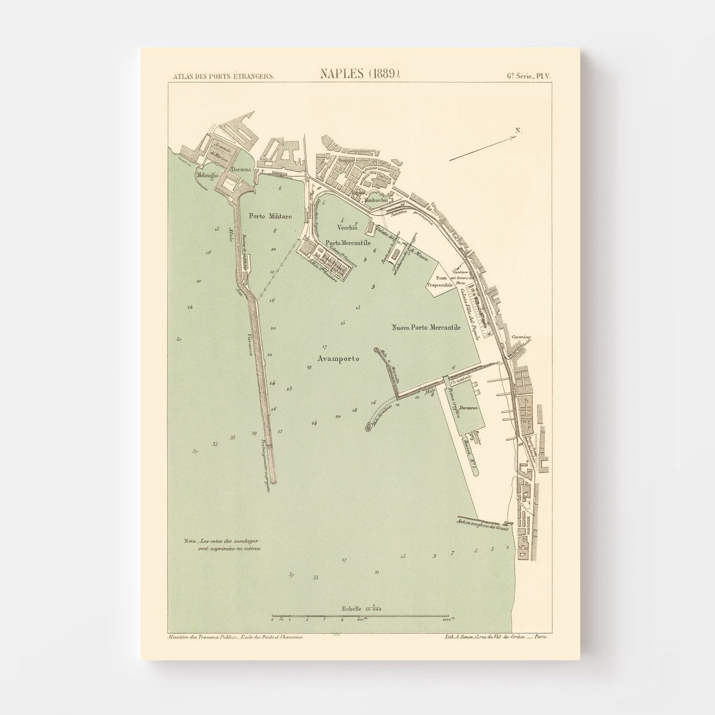 Vintage Map of Naples, Italy 1889