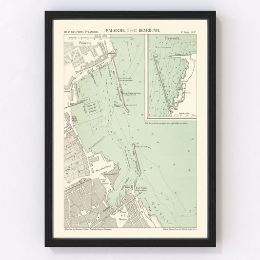Vintage Map of Palermo, Italy 1888