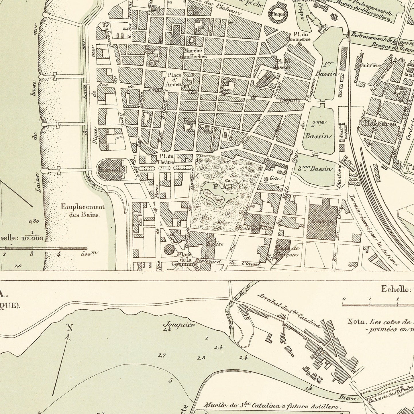 Vintage Map of Ostend, Belgium 1889