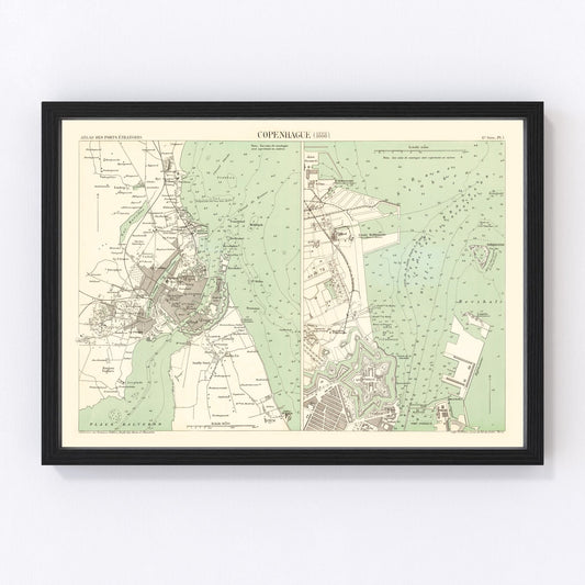 Vintage Map of Copenhagen, Denmark 1888