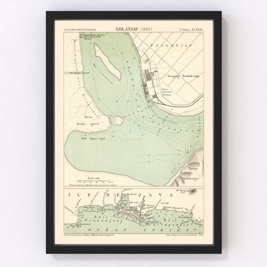 Vintage Map of Cilacap, Indonesia 1888