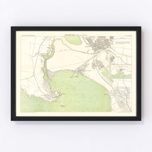 Vintage Map of Melbourne, Australia 1887