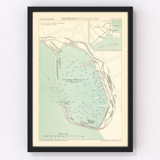 Vintage Map of Lyttelton, New Zealand 1889