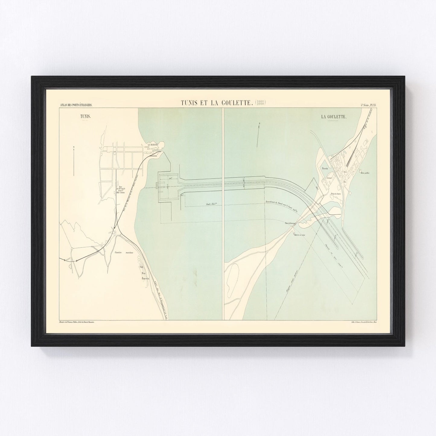 Vintage Map of Tunis, Tunisia 1888