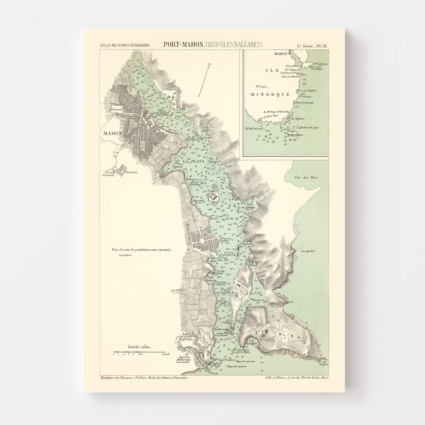 Vintage Map of Mahón, Spain 1878