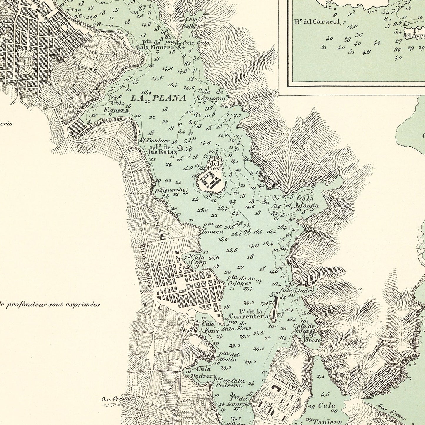 Vintage Map of Mahón, Spain 1878