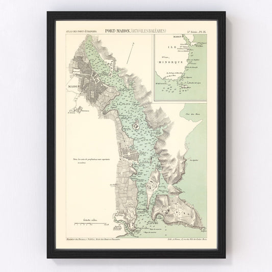 Vintage Map of Mahón, Spain 1878