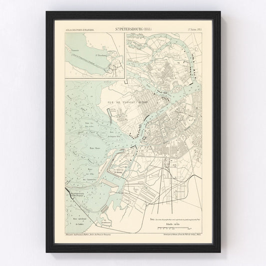 Vintage Map of Saint Petersburg, Russia 1888
