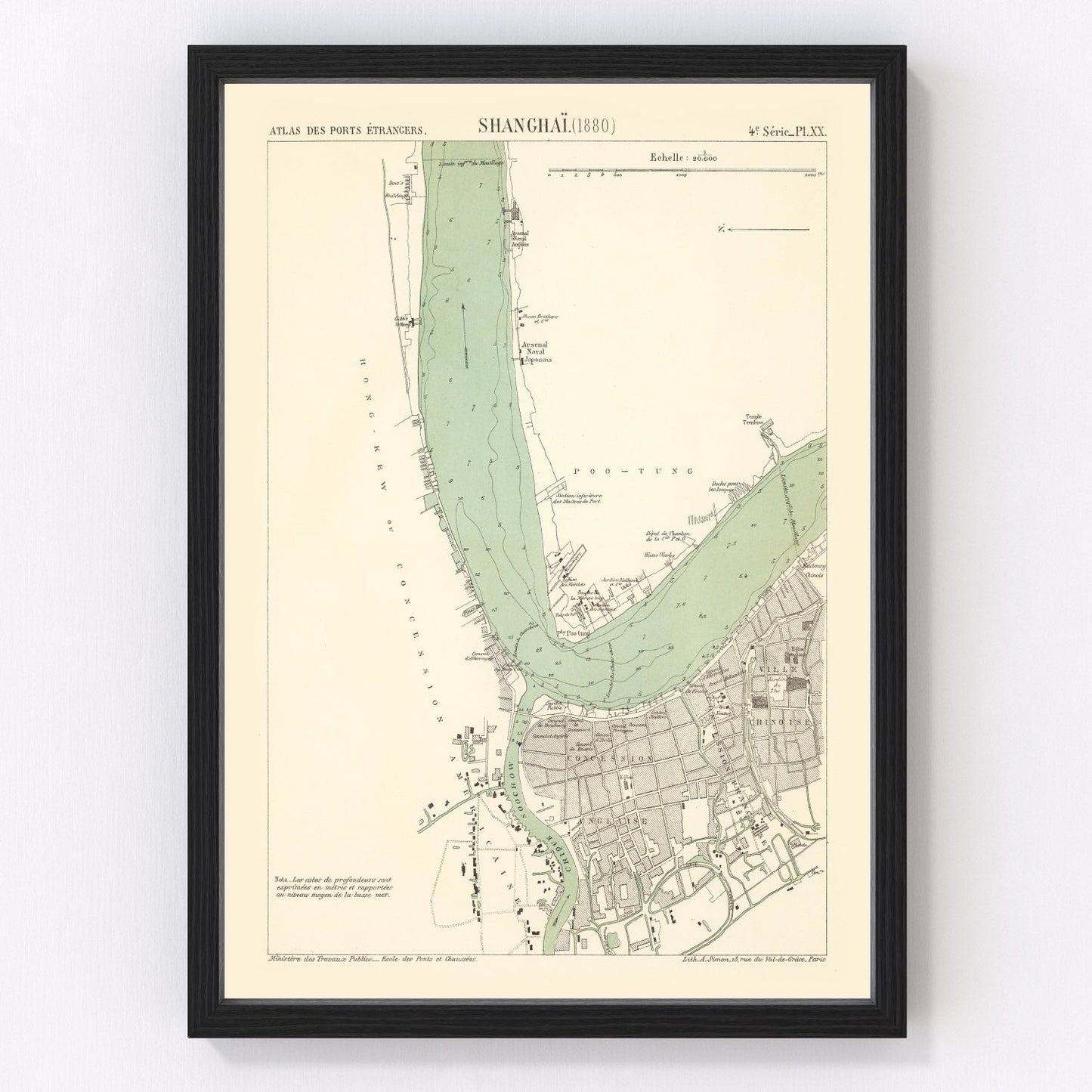 Vintage Map of Shanghai, China 1880