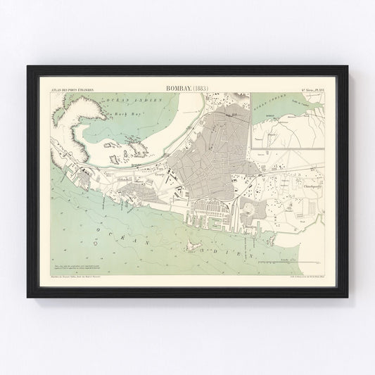 Vintage Map of Mumbai, India 1883