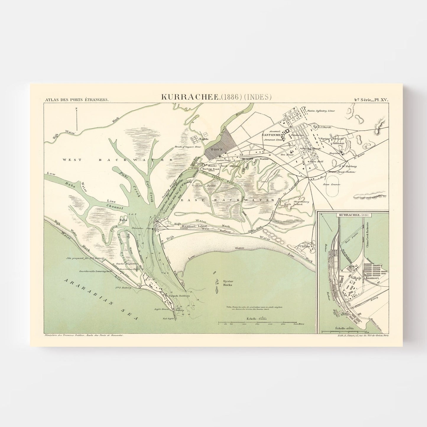 Vintage Map of Karachi, Pakistan 1888