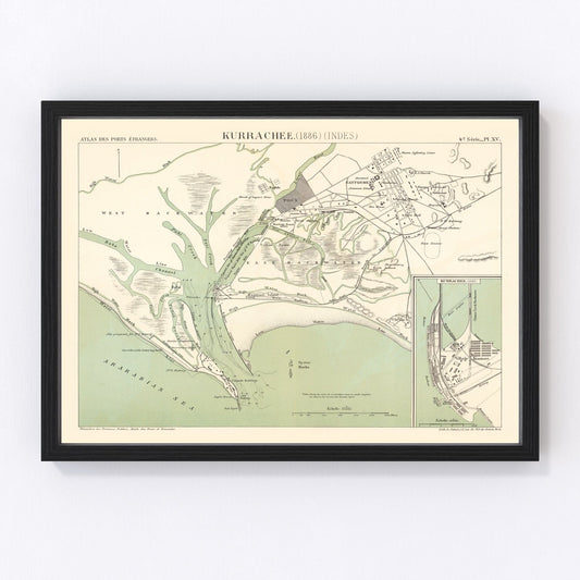 Vintage Map of Karachi, Pakistan 1888