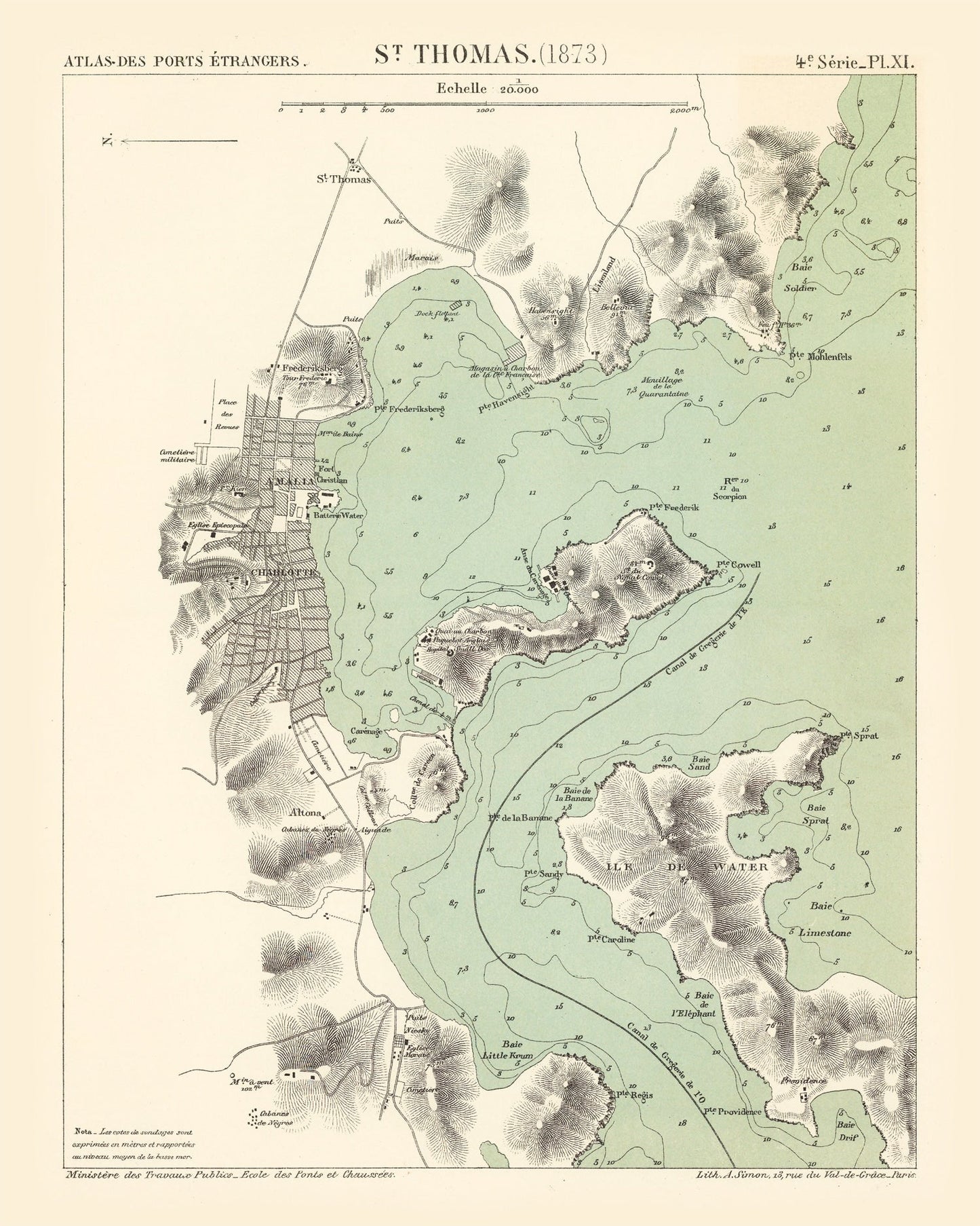 Vintage Map of St. Thomas, 1873
