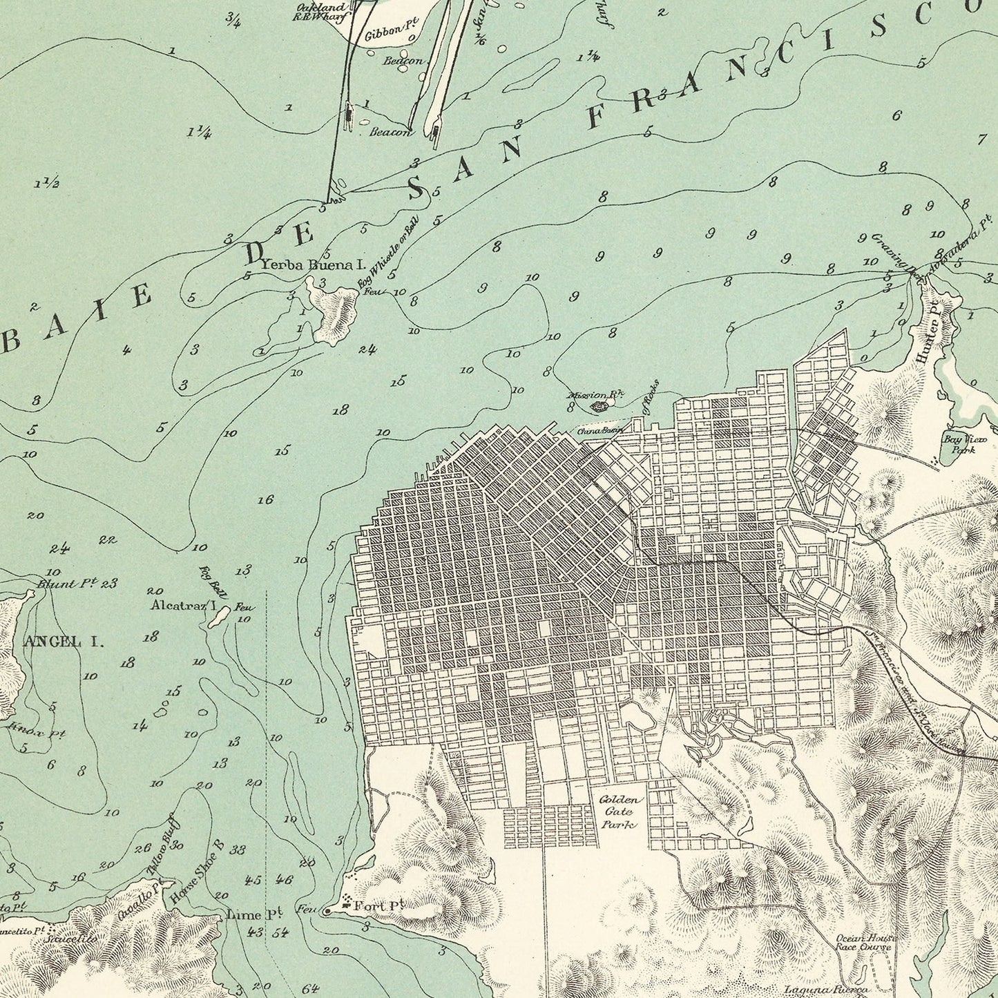 Vintage Map of San Francisco, California 1884