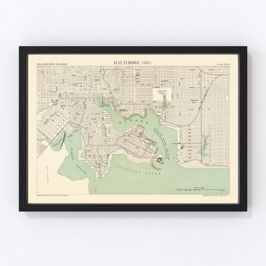Vintage Map of Baltimore, Maryland 1886
