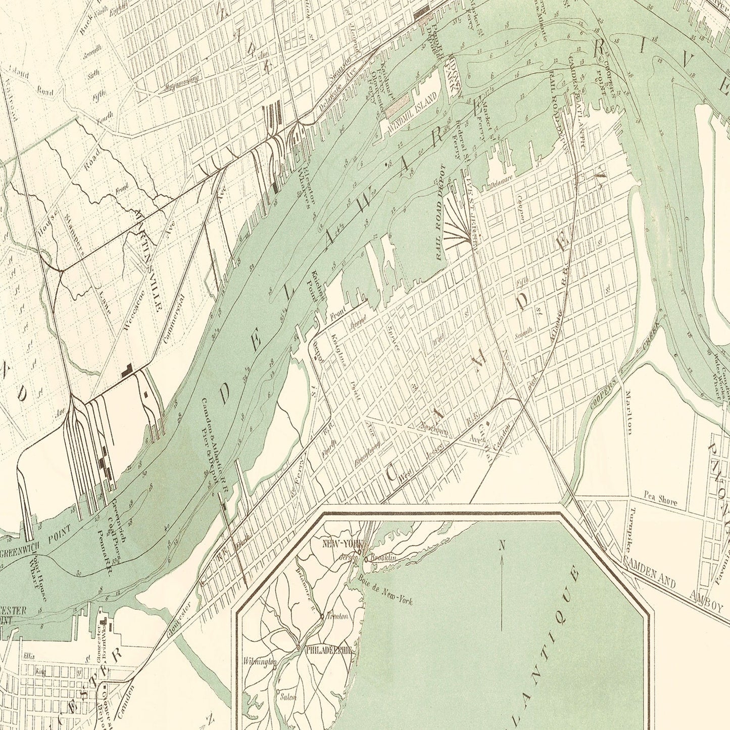 Vintage Map of Philadelphia, Pennsylvania 1885