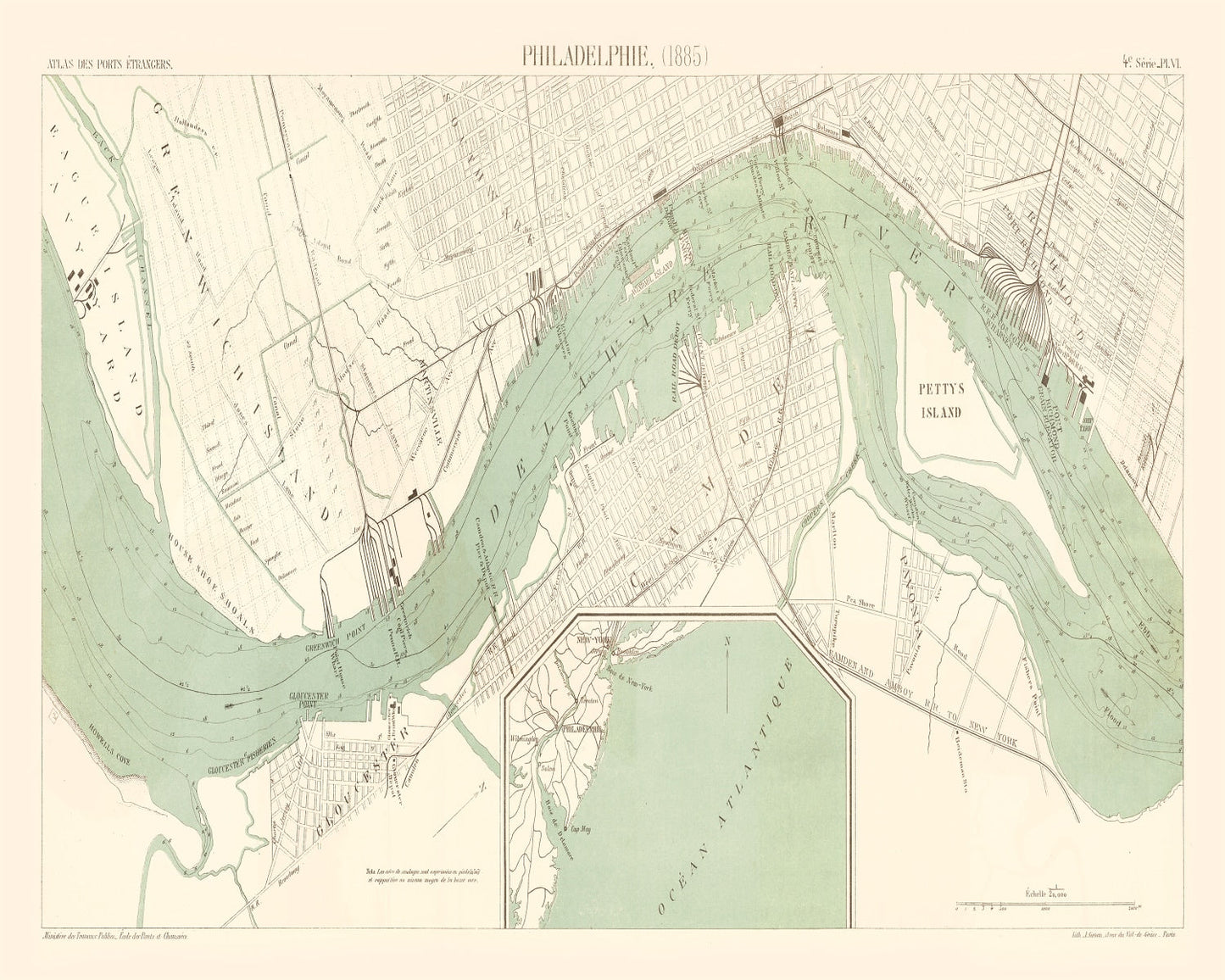 Vintage Map of Philadelphia, Pennsylvania 1885