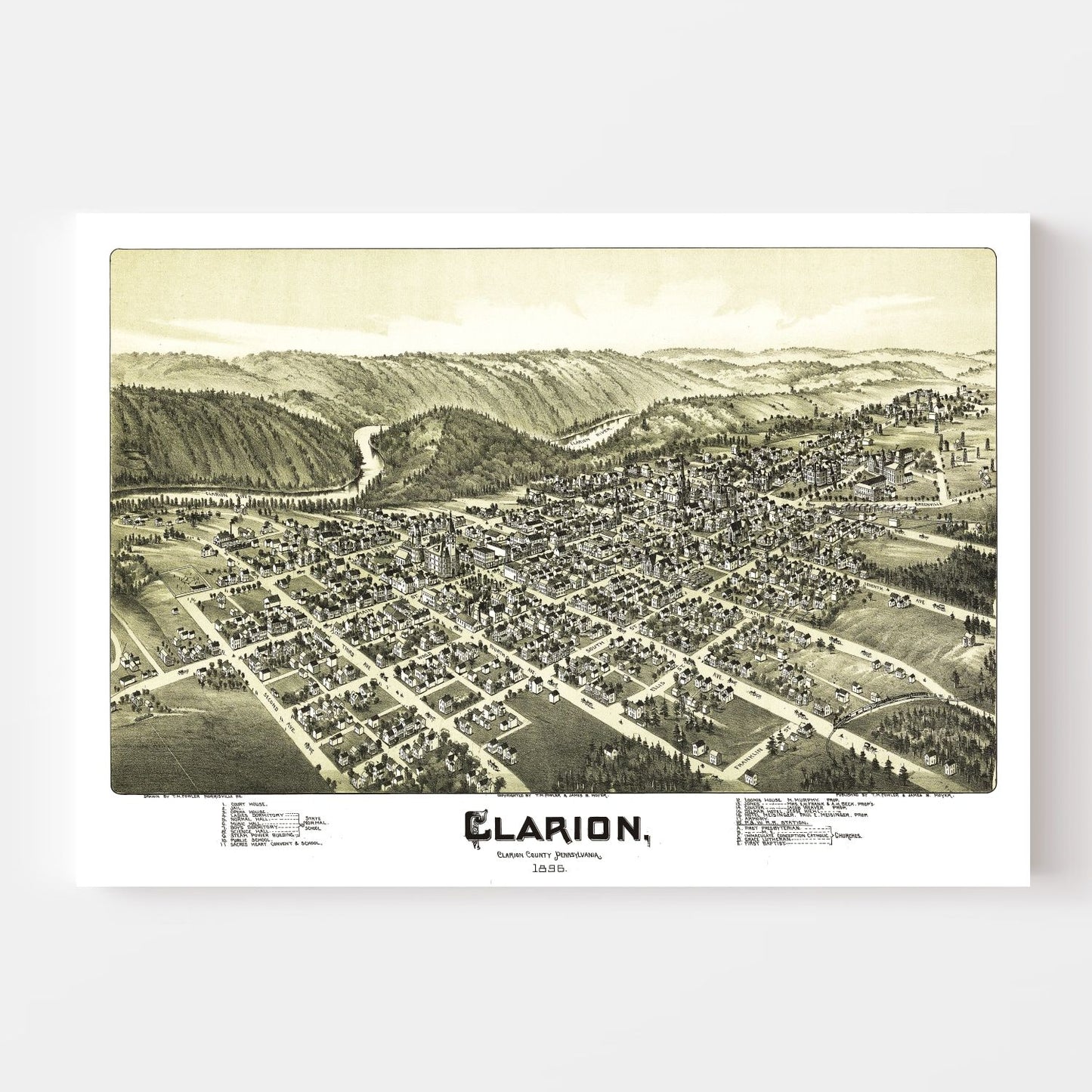 Vintage Map of Clarion, Pennsylvania 1896