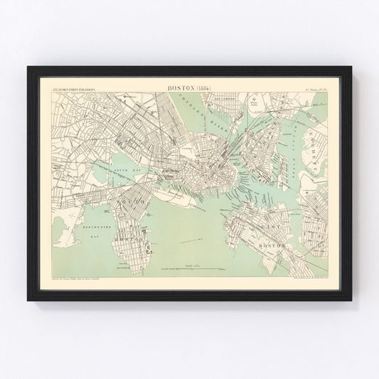 Vintage Map of Boston, Massachusetts 1884