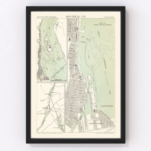Vintage Map of Montréal, Canada 1881