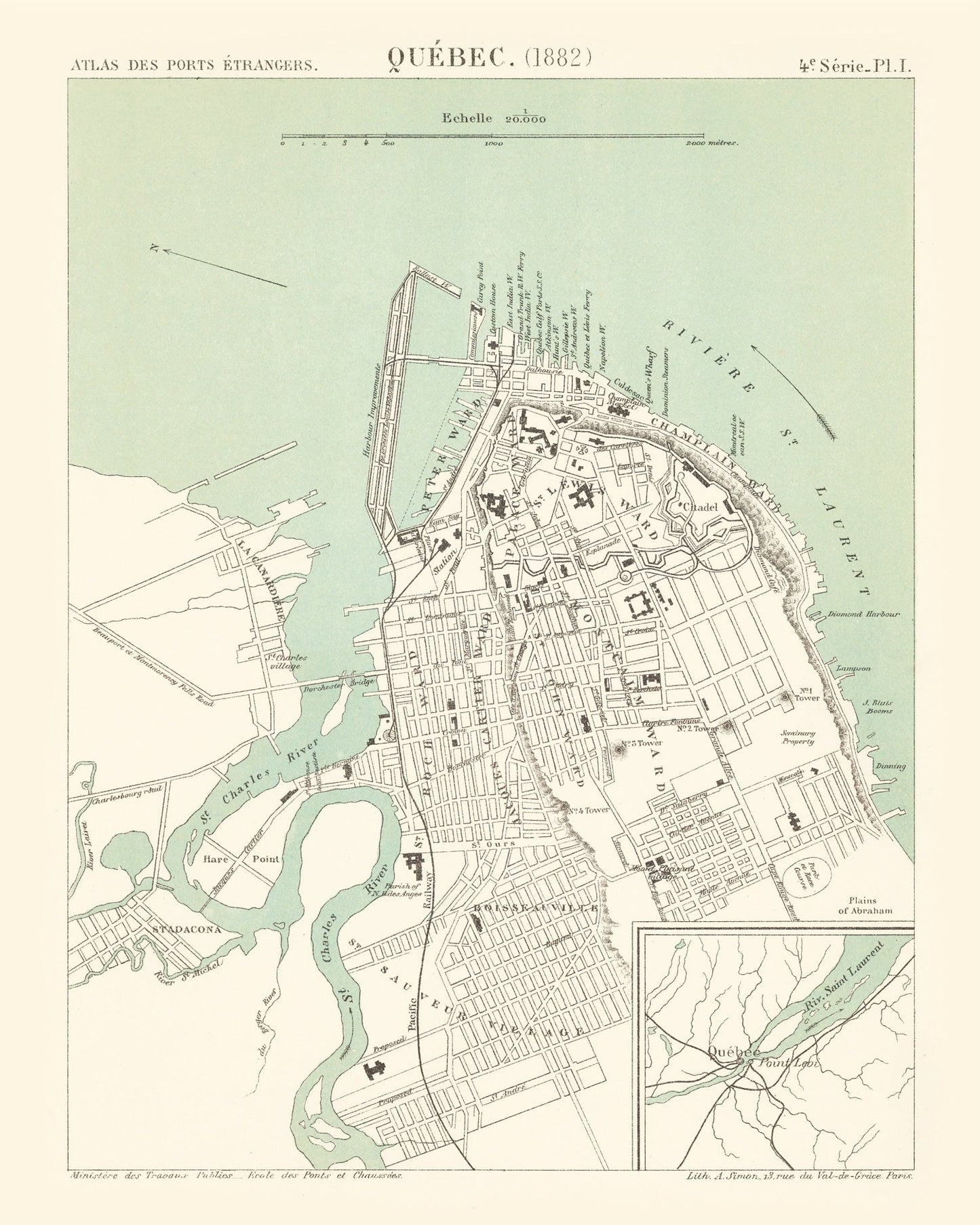 Vintage Map of Québec, Canada 1882