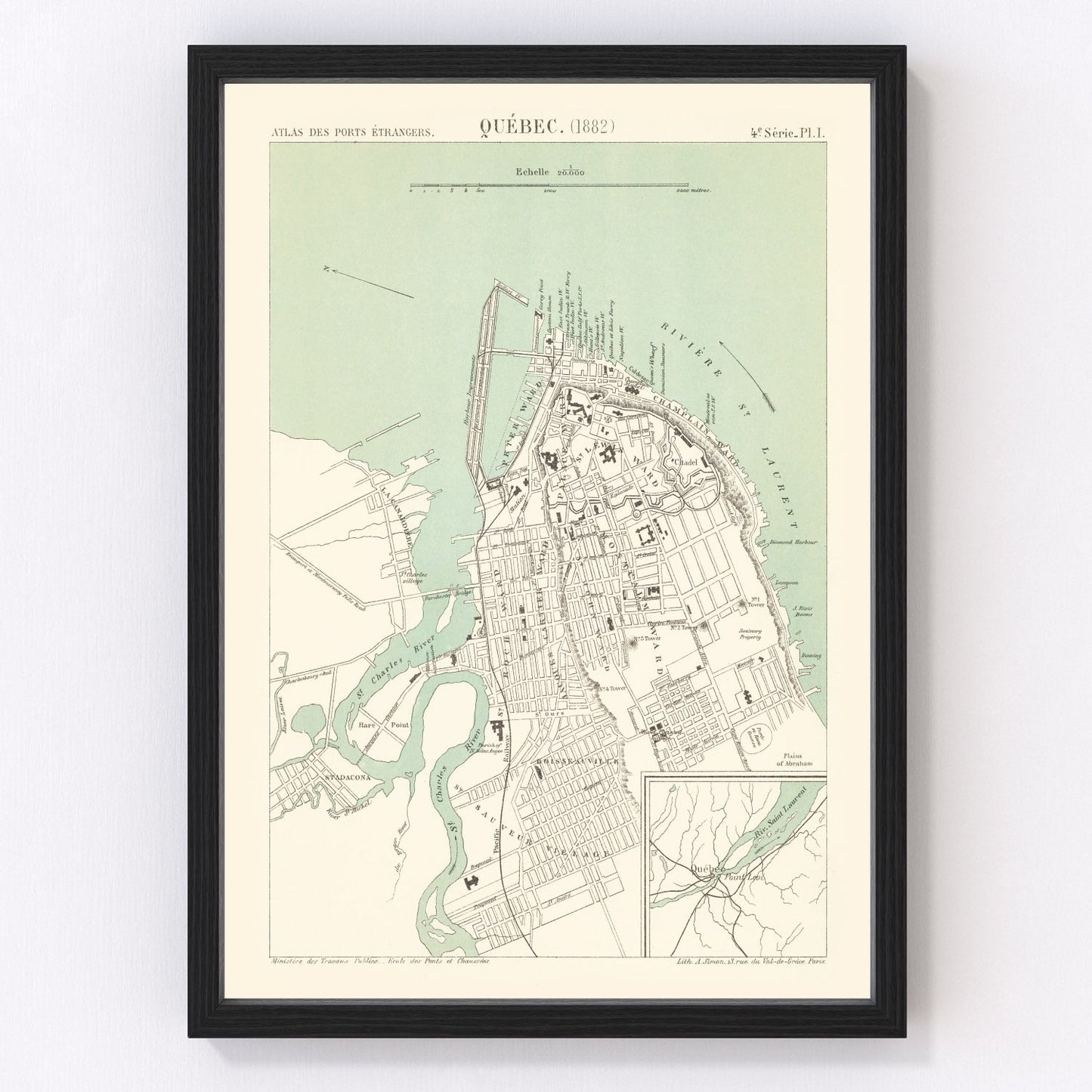 Vintage Map of Québec, Canada 1882