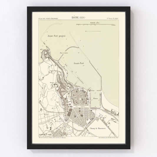 Vintage Map of Annaba, Algeria 1886