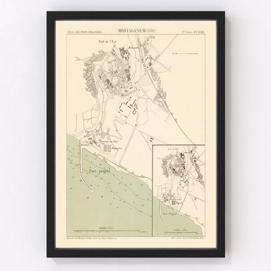 Vintage Map of Mostaganem, Algeria 1886