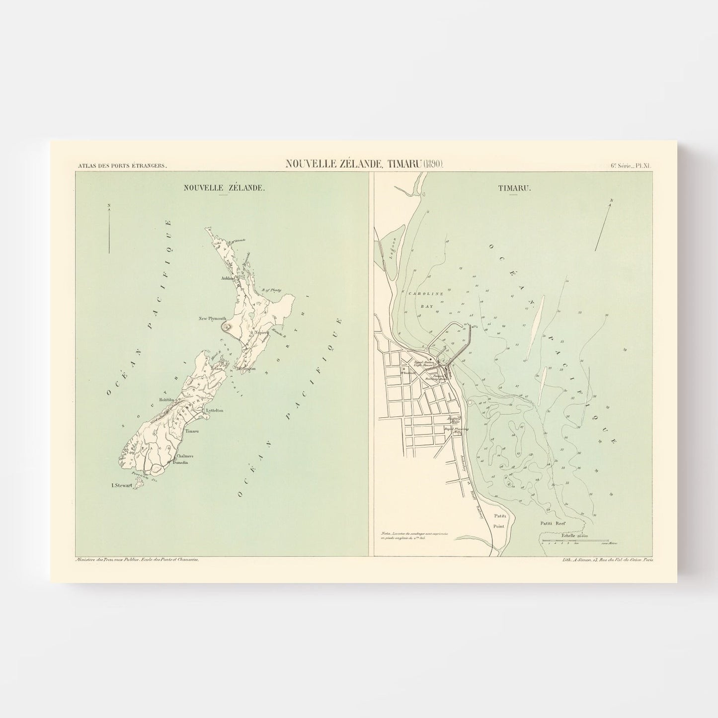 Vintage Map of Timaru, New Zealand 1890