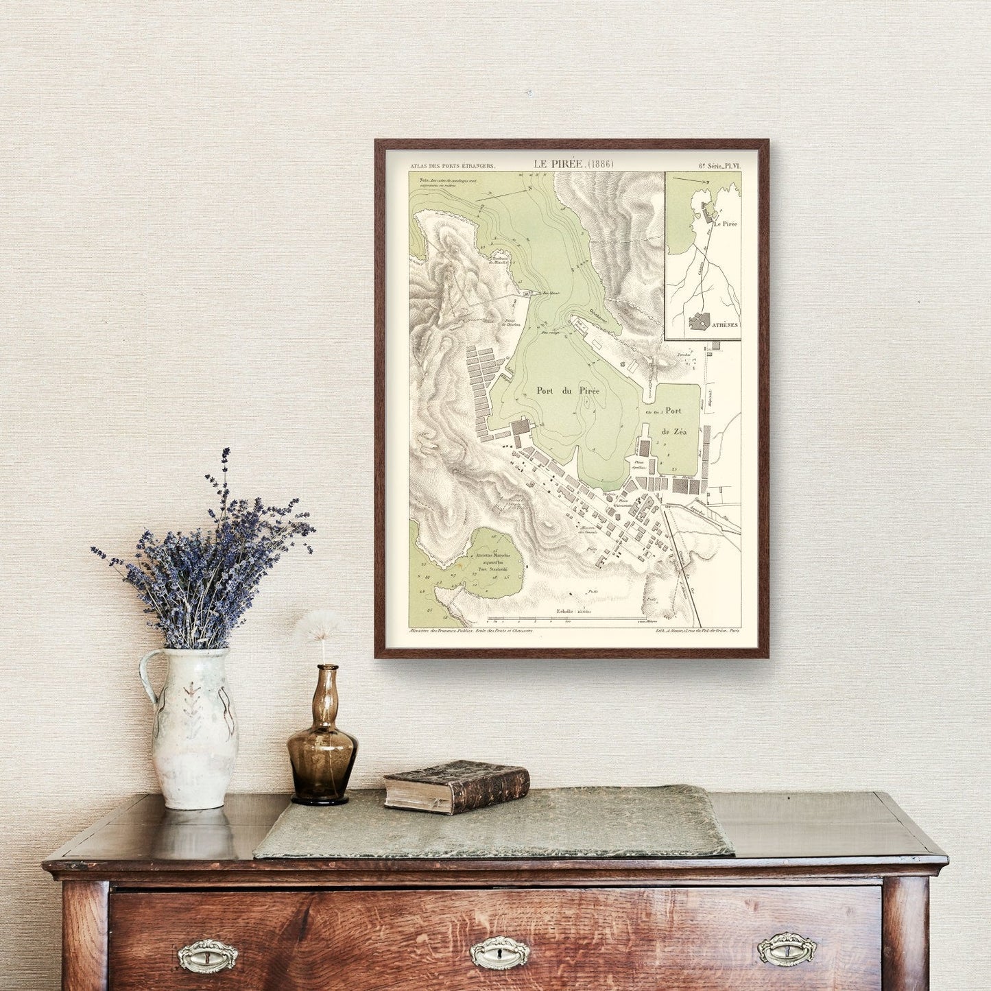 Vintage Map of Piraeus, Greece 1886