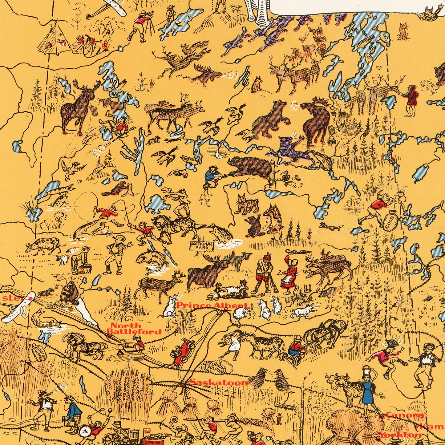 Vintage Animated Map of Saskatchewan, Canada 1929