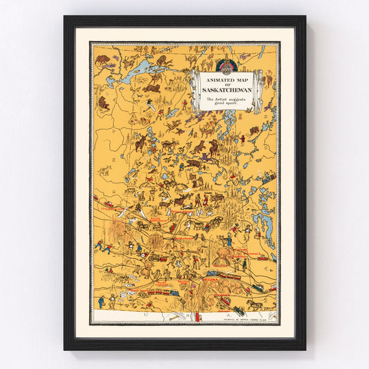 Vintage Animated Map of Saskatchewan, Canada 1929