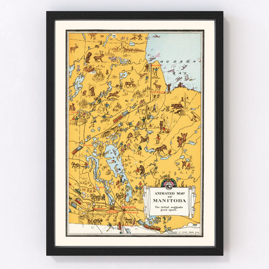 Vintage Animated Map of Manitoba, Canada 1929