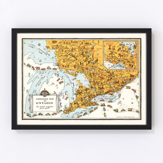 Vintage Animated Map of Ontario, Canada 1929