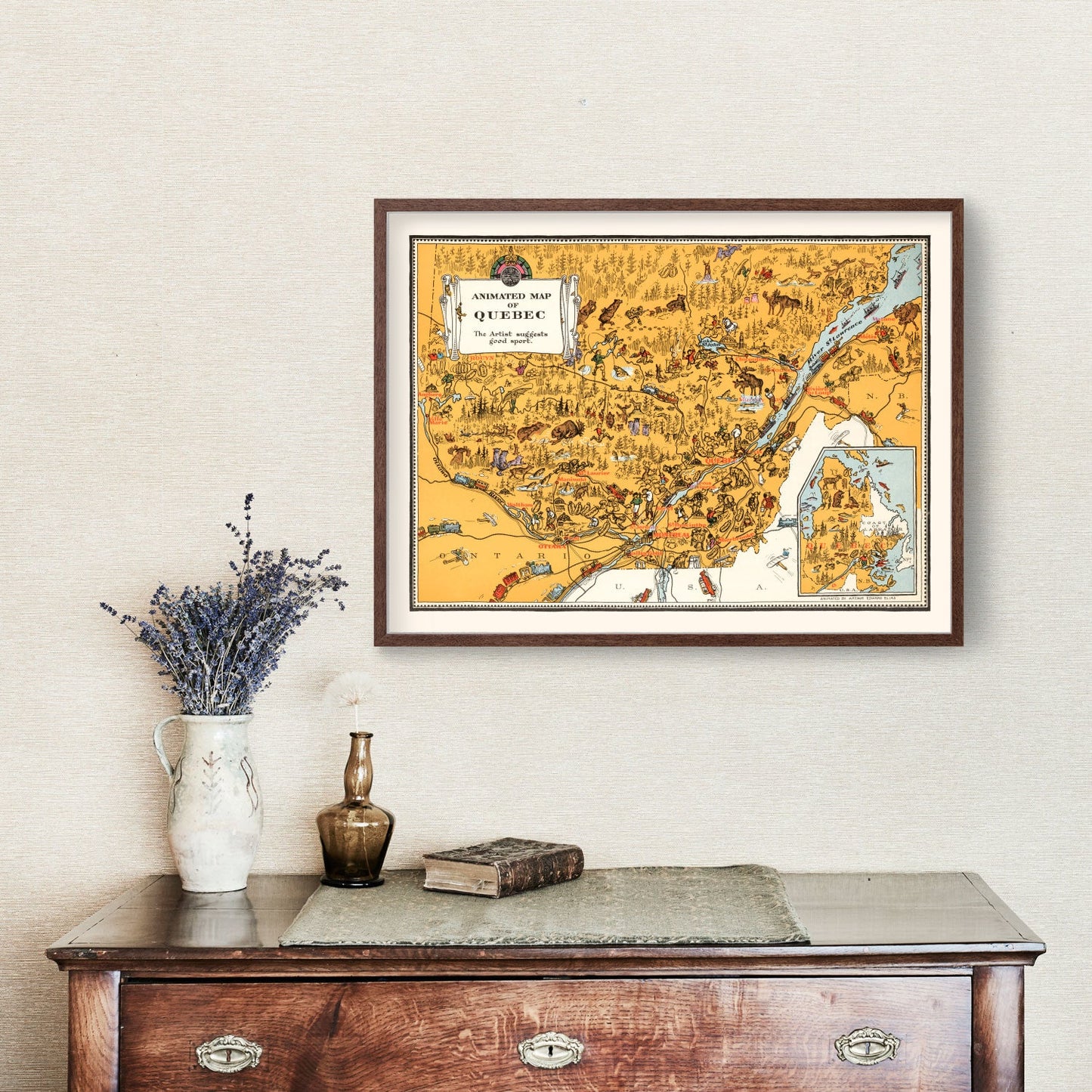 Vintage Animated Map of Quebec, Canada 1929