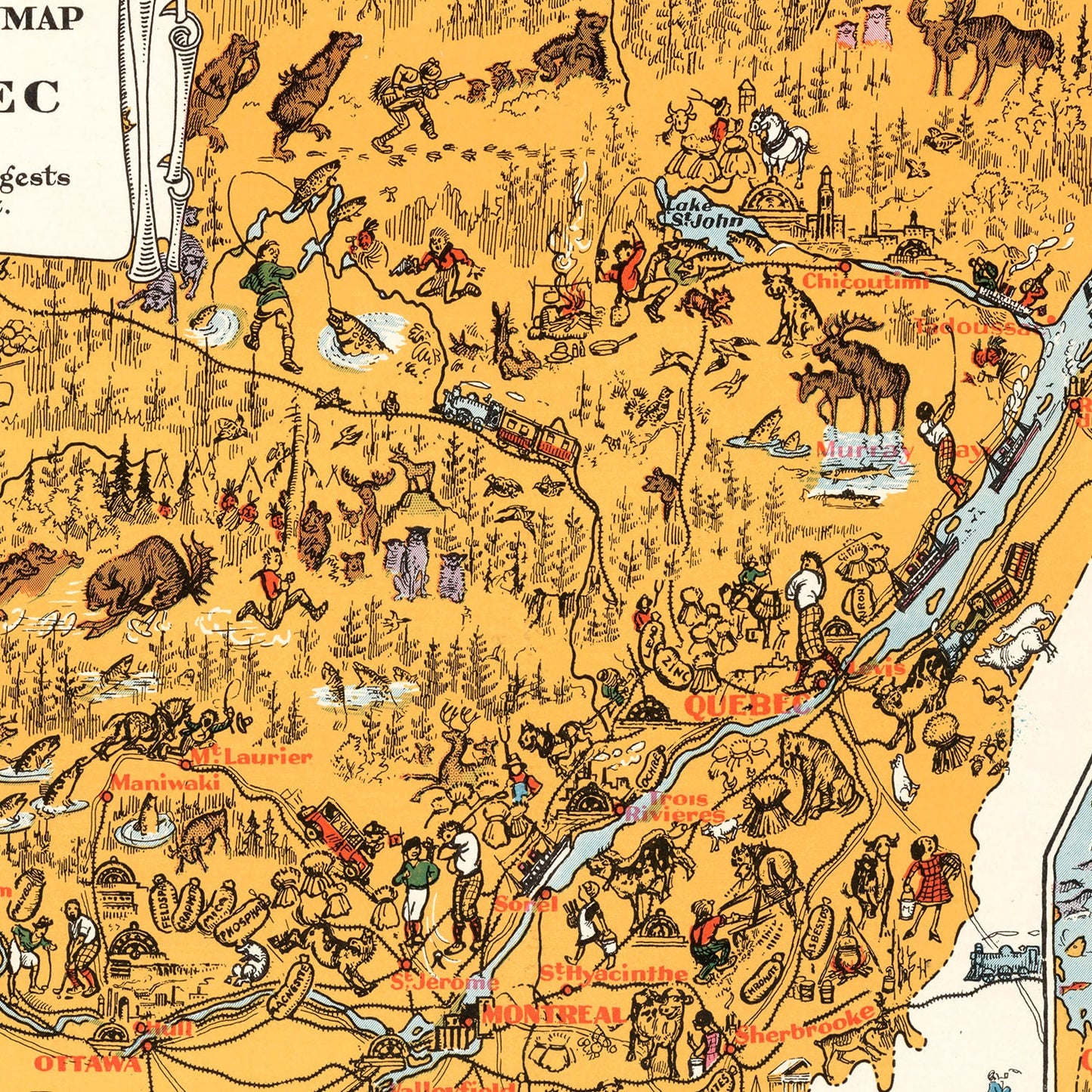 Vintage Animated Map of Quebec, Canada 1929