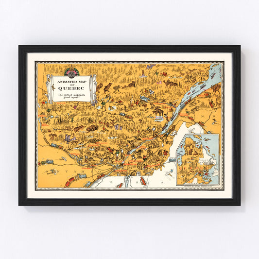 Vintage Animated Map of Quebec, Canada 1929