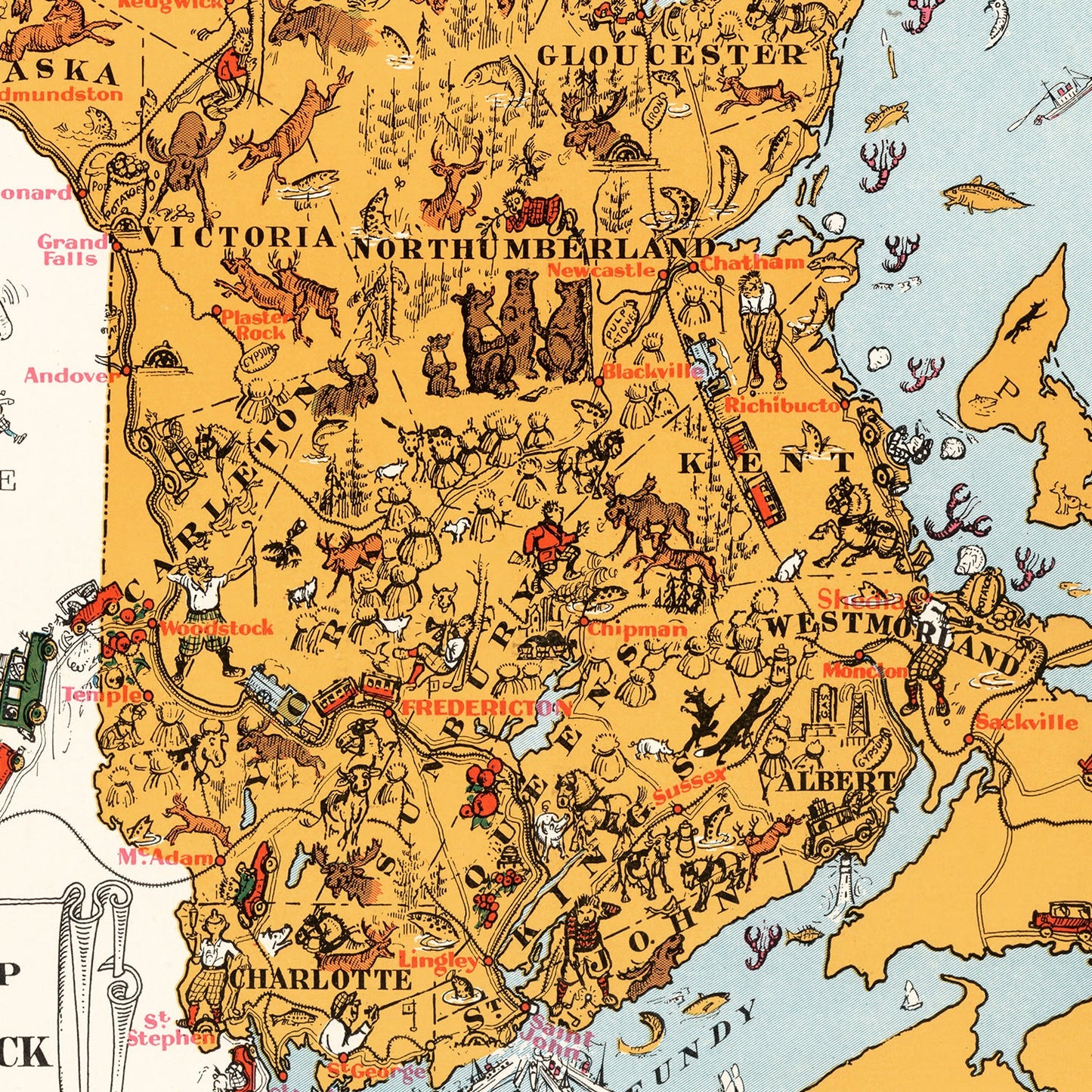 Vintage Animated Map of New Brunswick, Canada 1929