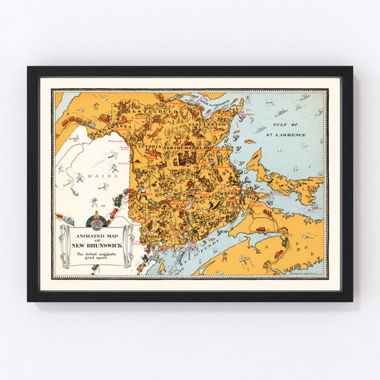 Vintage Animated Map of New Brunswick, Canada 1929