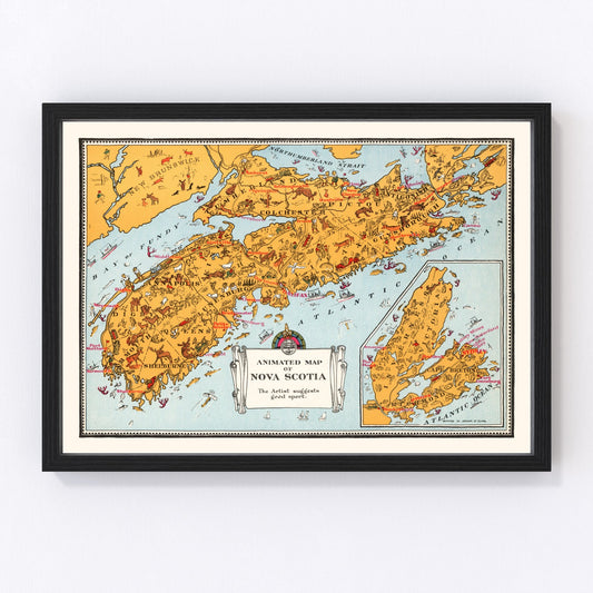 Vintage Animated Map of Nova Scotia, Canada 1929