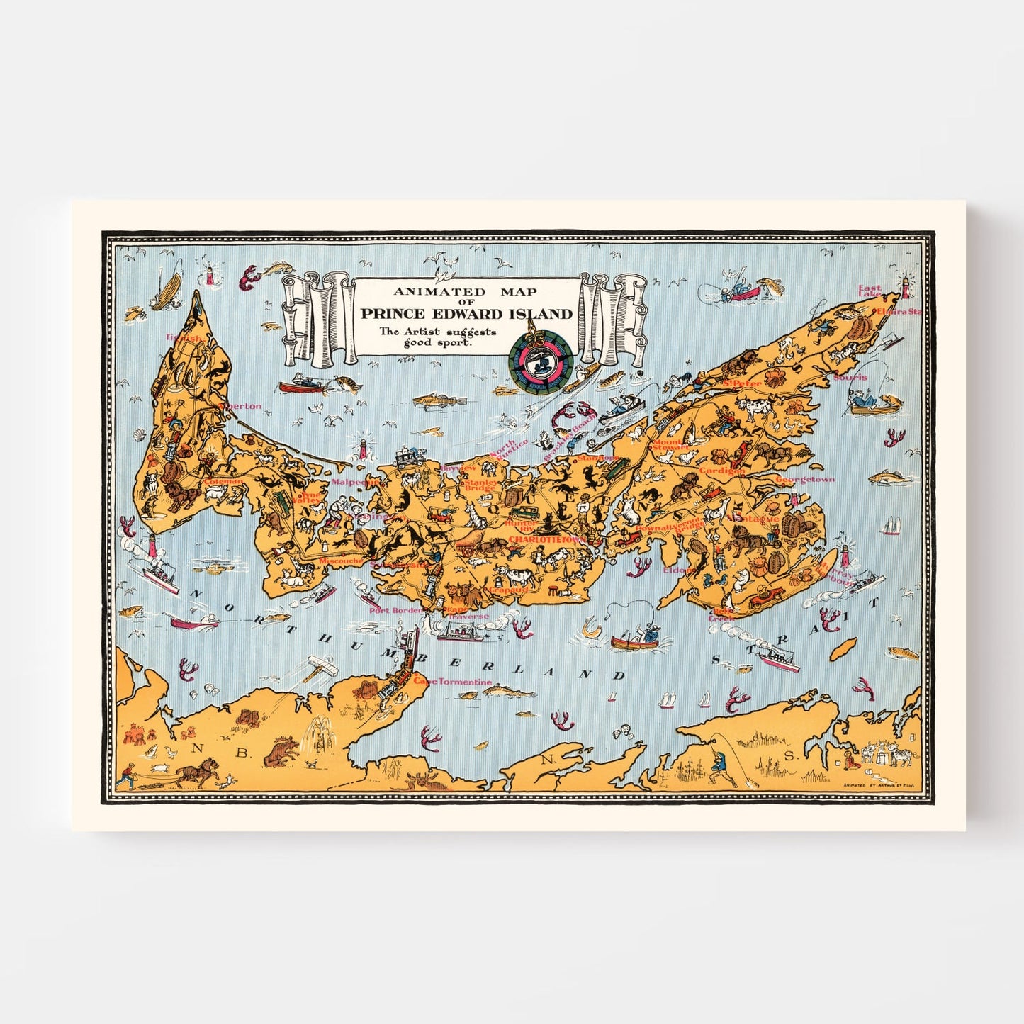 Vintage Animated Map of Prince Edward, Island Canada 1929
