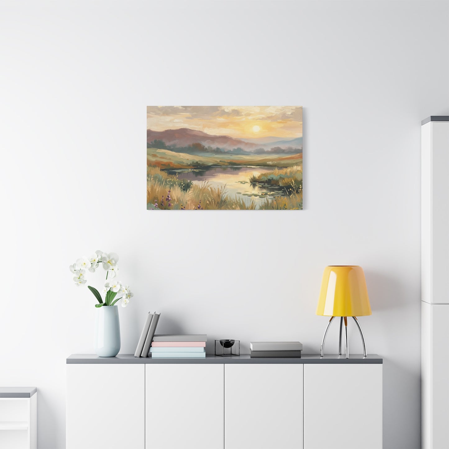 Sunset Meadow Canvas Wall Art — Stretched Matte Landscape Print